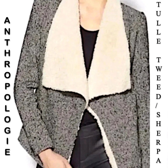 ANTHROPOLOGIE TWEED/ SHERPA WATERFALL COLLAR JACKET, SZ MED, TULLE BRAND - Picture 1 of 9
